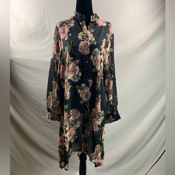 Floral Print High Low Sheer Chiffon Blouse - Picture 7 of 10